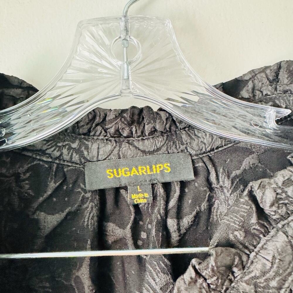 Sugarlips Arielle Jacquard Split Neck Top Black Women’s Size L - Picture 2 of 7